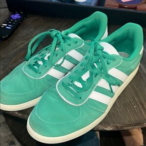 Adidas Green and White Sneakers